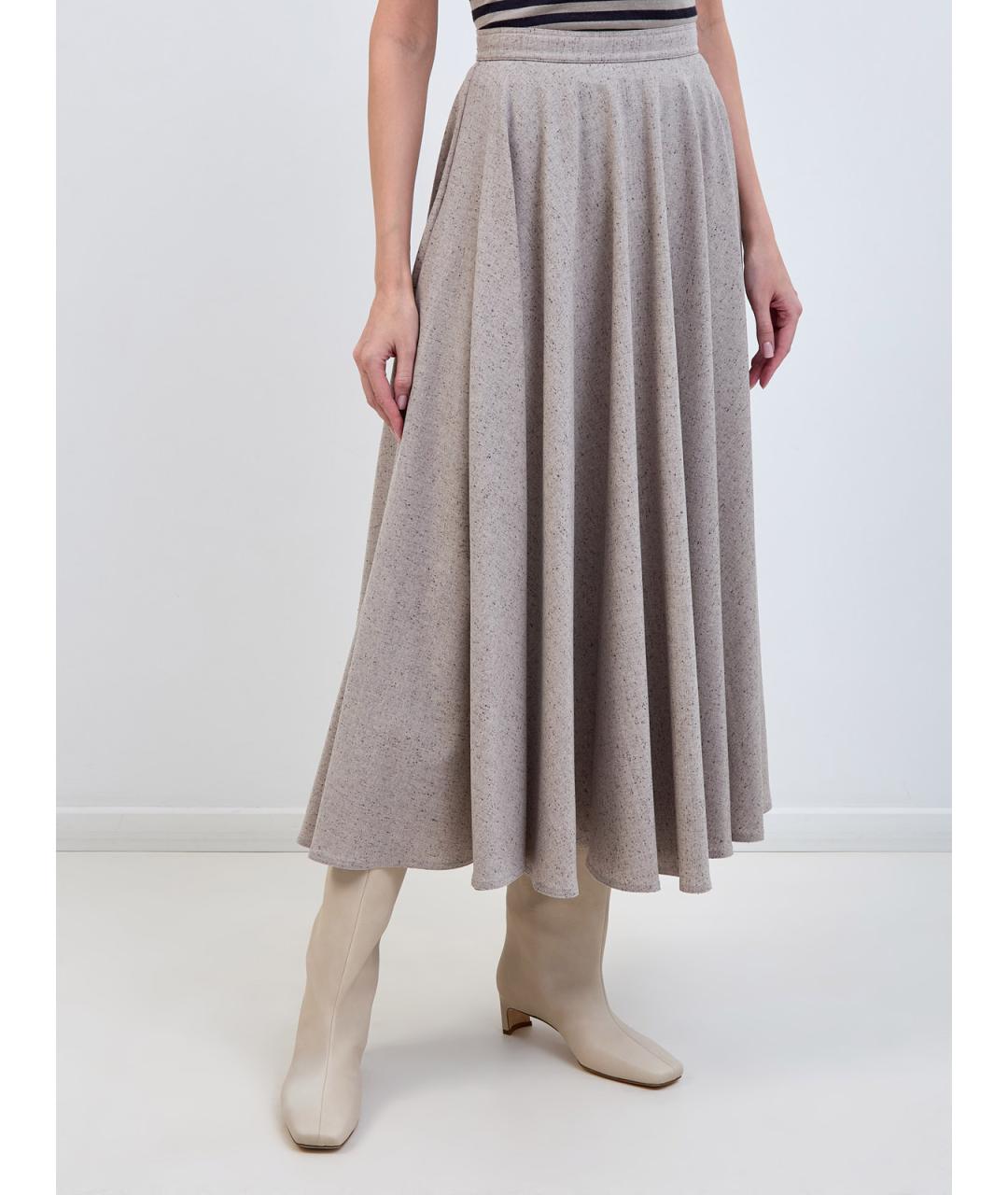 GENTRY PORTOFINO Бежевая шерстяная юбка миди, фото 3