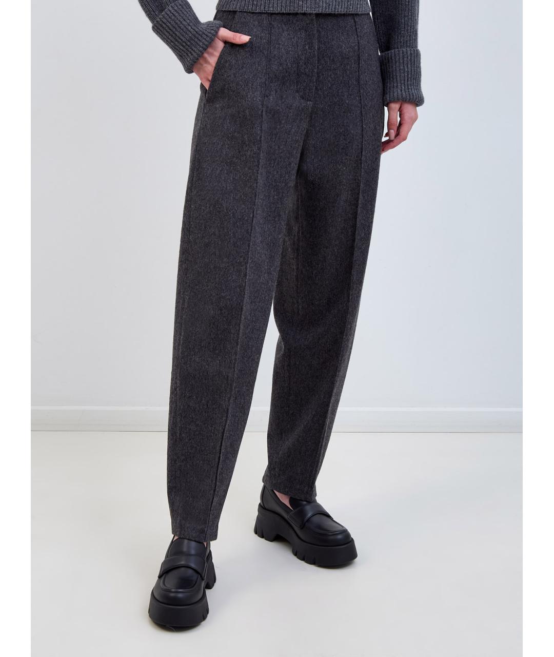 YVES SALOMON Антрацитовые шерстяные прямые брюки, фото 3