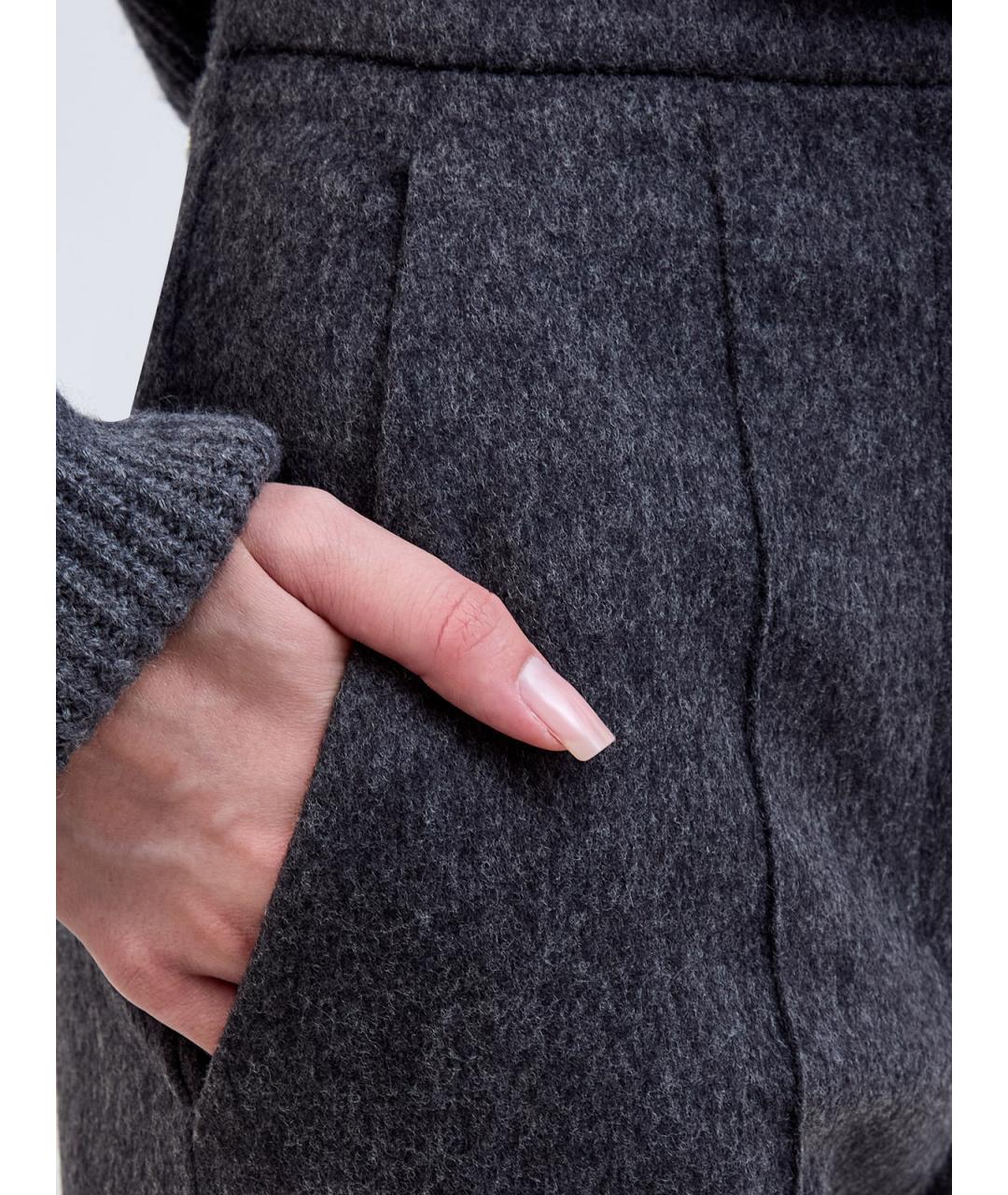 YVES SALOMON Антрацитовые шерстяные прямые брюки, фото 5