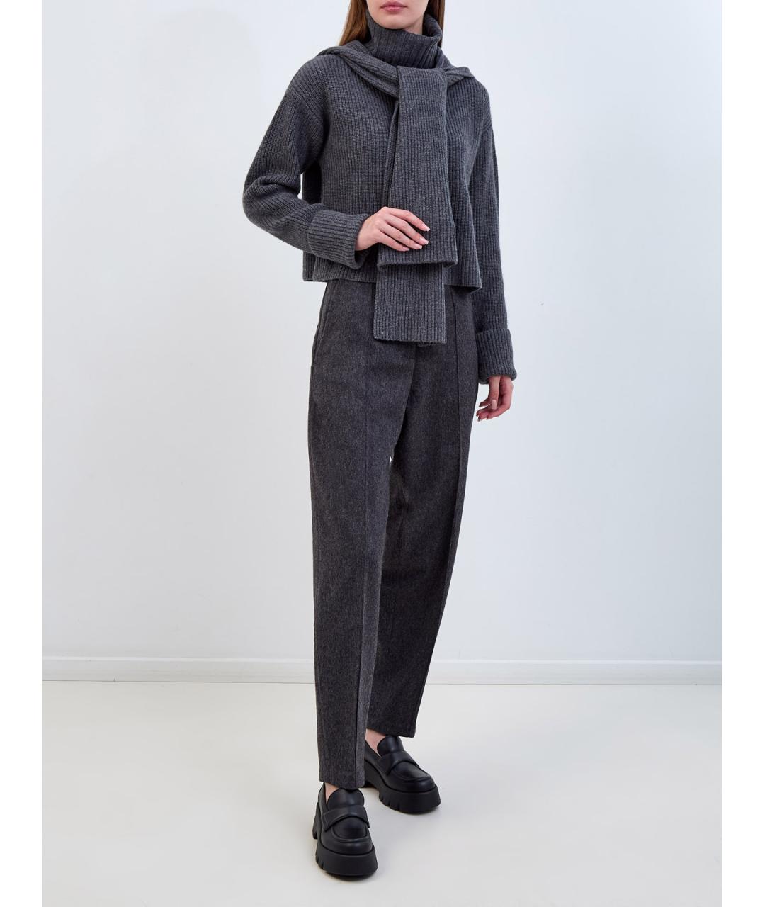 YVES SALOMON Антрацитовые шерстяные прямые брюки, фото 2