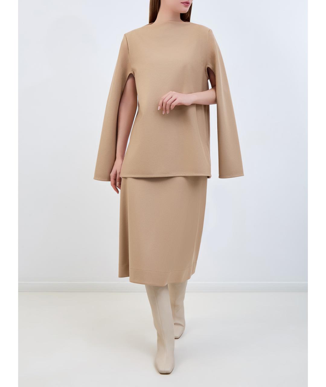 JIL SANDER Бежевая шерстяная юбка миди, фото 2