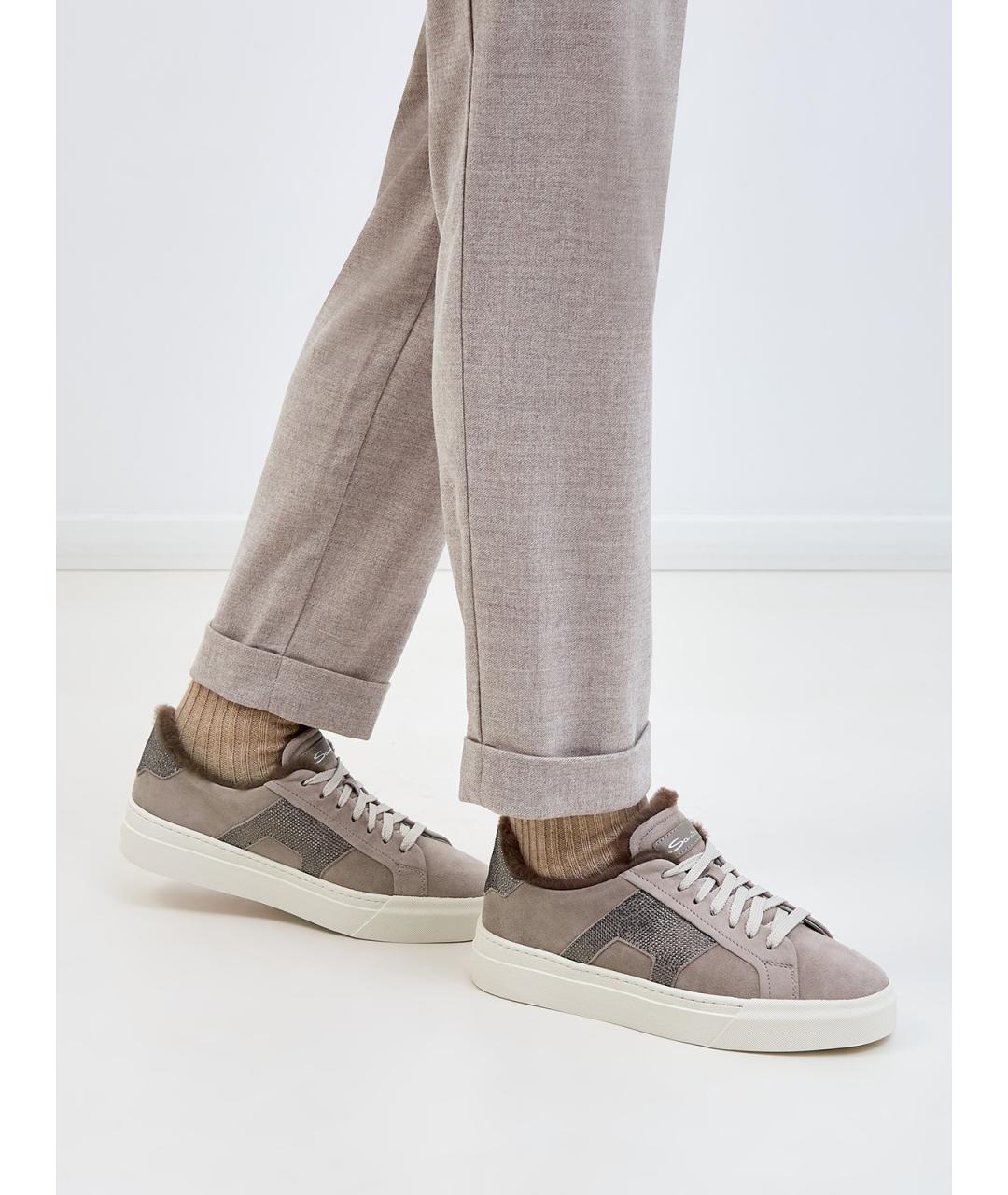 SANTONI Бежевые замшевые кеды, фото 2