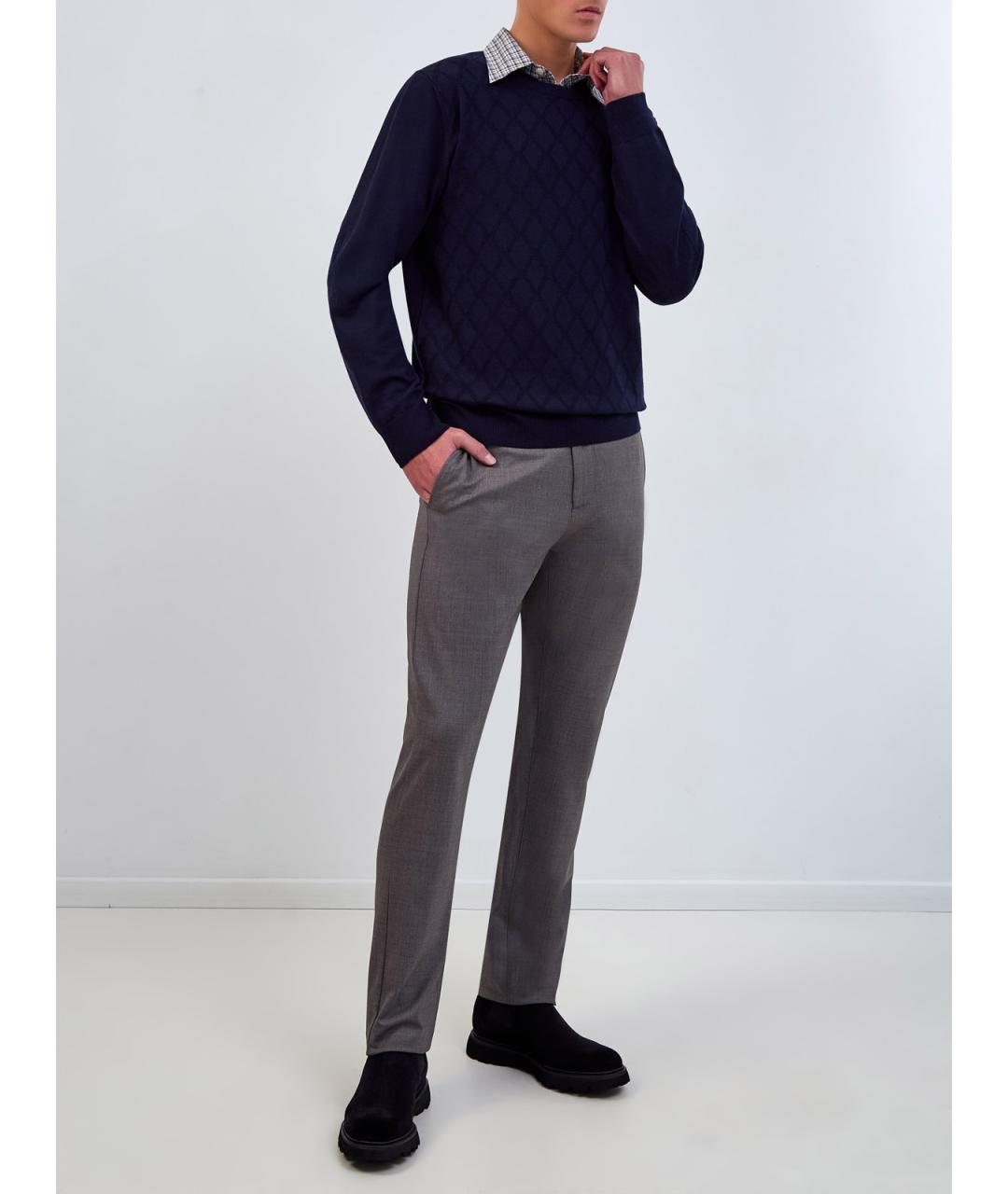 CANALI Коричневые шерстяные повседневные брюки, фото 2