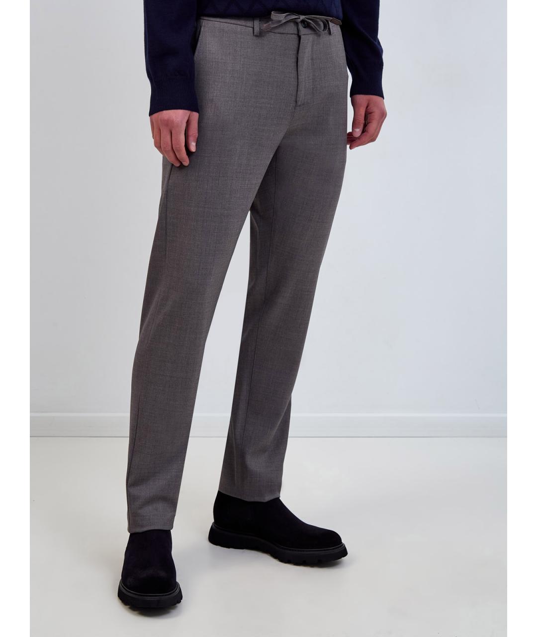 CANALI Коричневые шерстяные повседневные брюки, фото 3