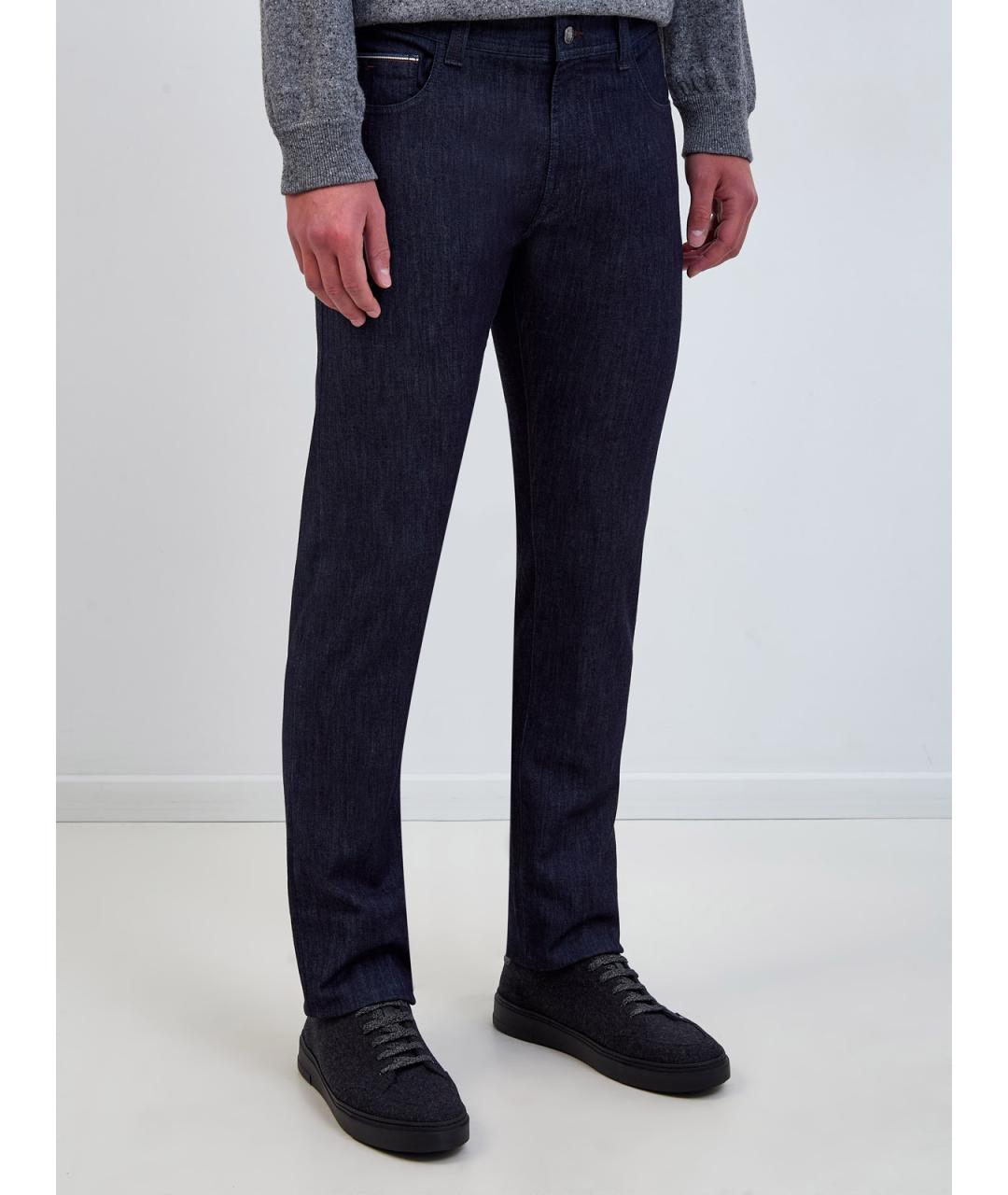 CANALI Темно-синие хлопковые прямые джинсы, фото 3