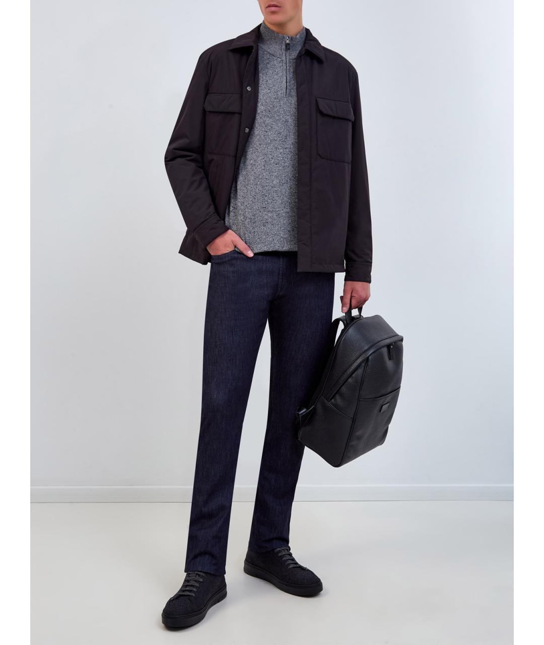 CANALI Темно-синие хлопковые прямые джинсы, фото 2