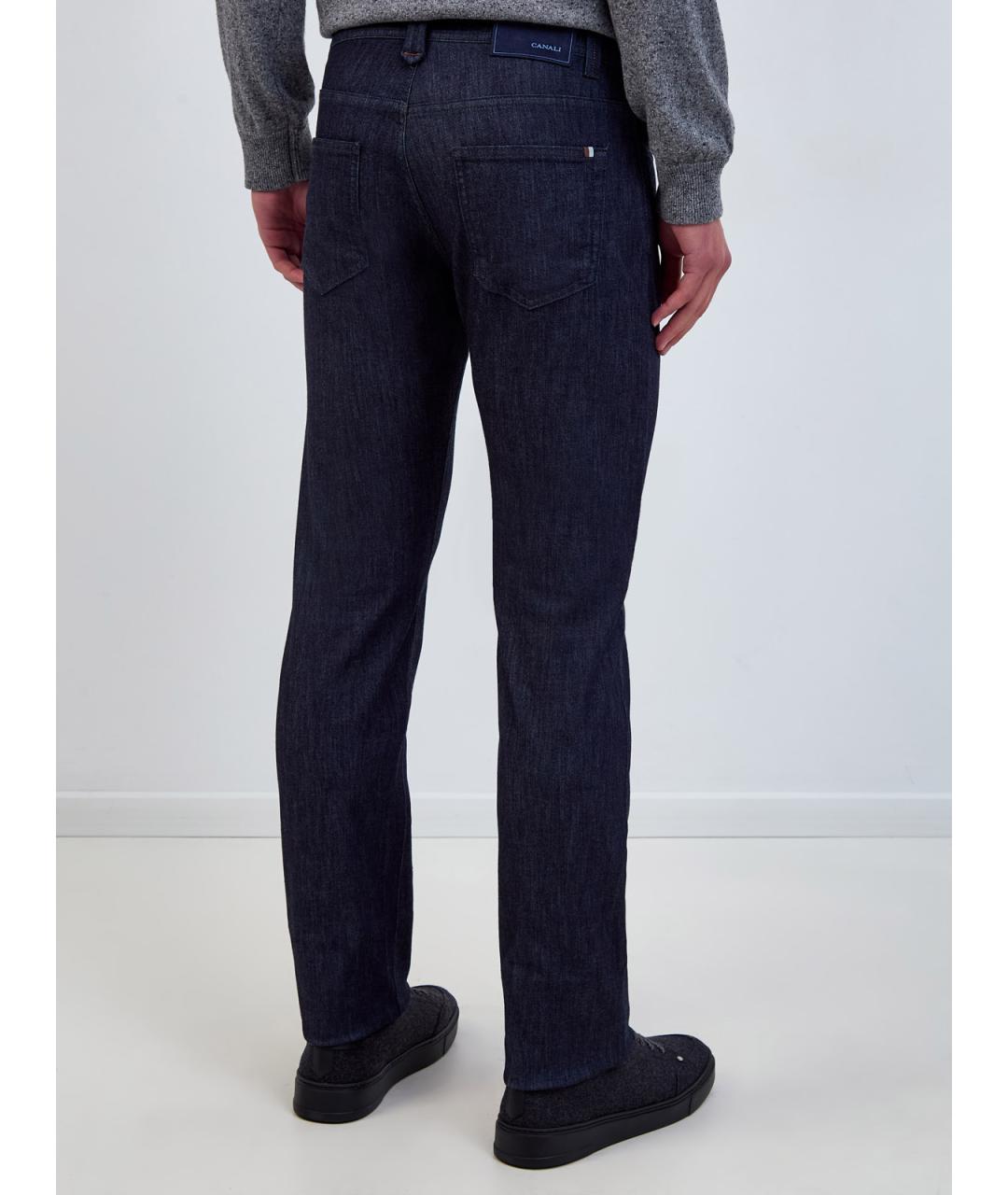 CANALI Темно-синие хлопковые прямые джинсы, фото 4