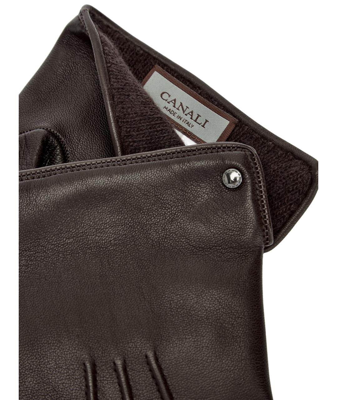 CANALI Коричневые кожаные перчатки, фото 4