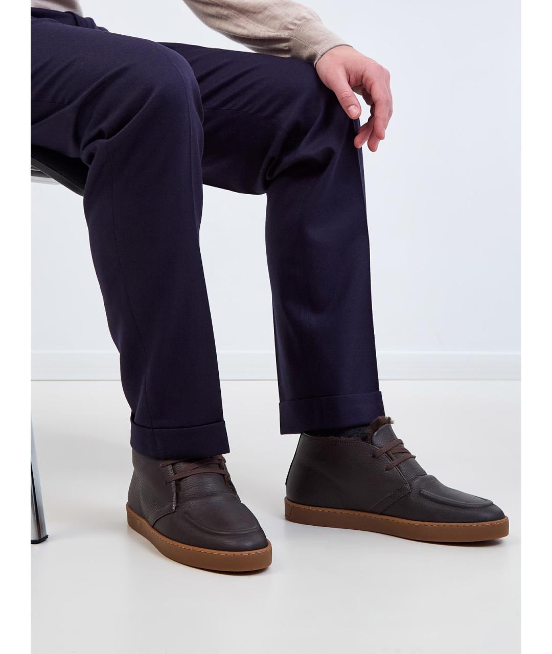 CANALI Коричневые кожаные низкие ботинки, фото 2