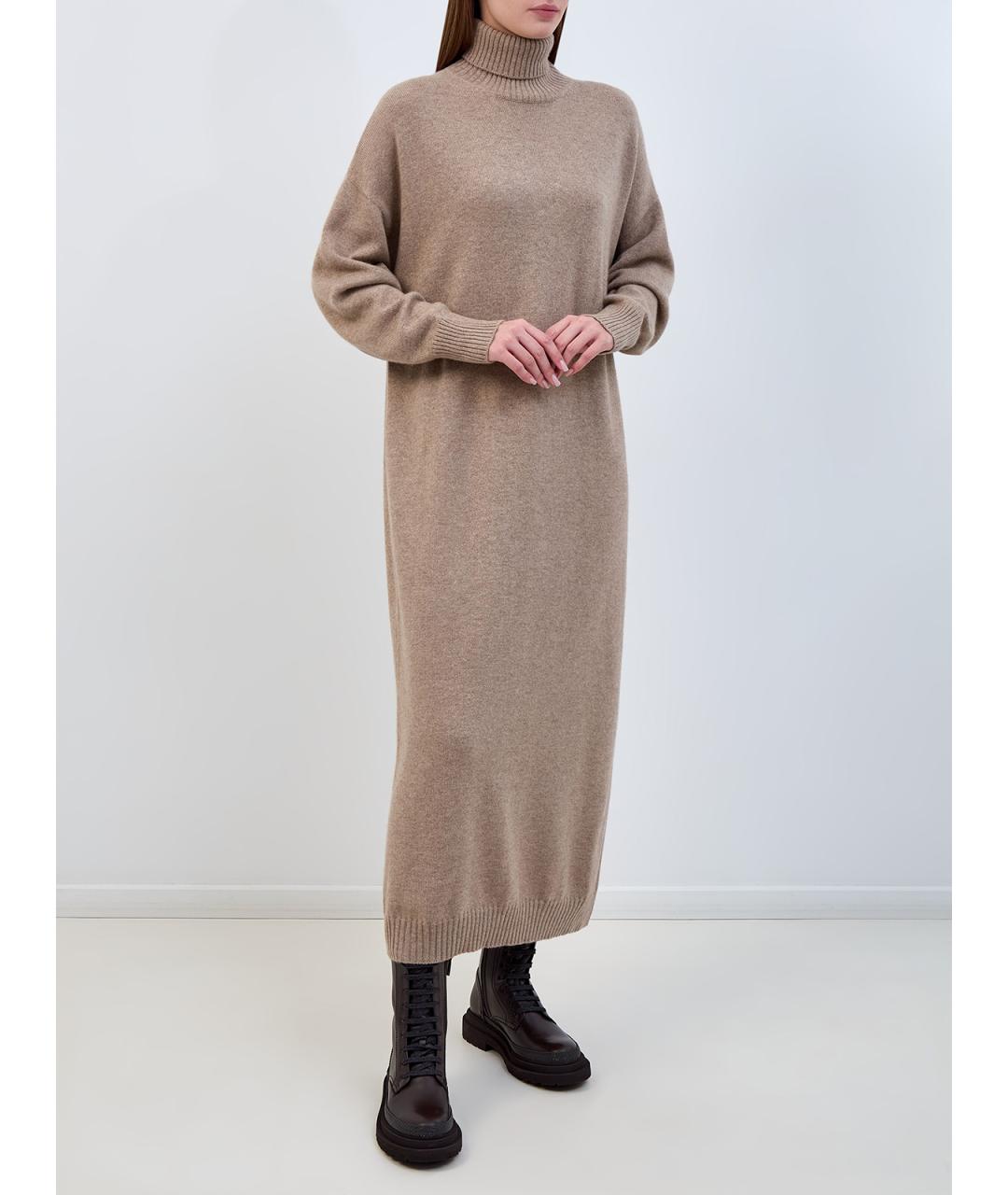 BRUNELLO CUCINELLI Бежевое кашемировое повседневное платье, фото 3