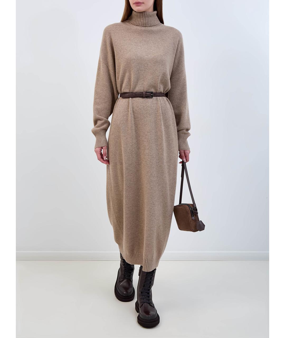 BRUNELLO CUCINELLI Бежевое кашемировое повседневное платье, фото 2