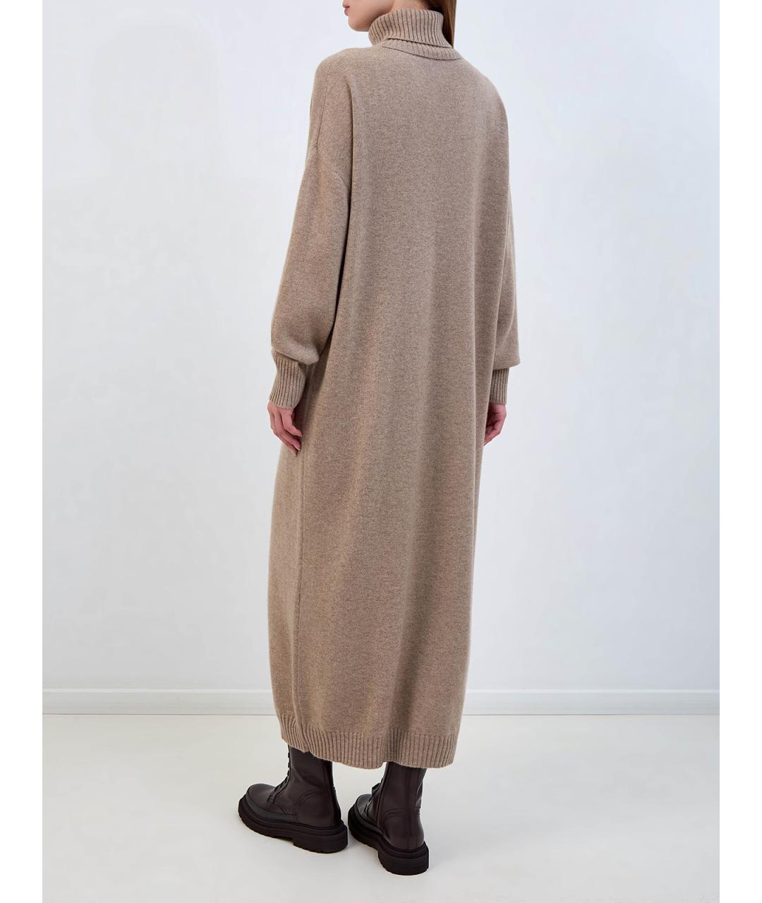 BRUNELLO CUCINELLI Бежевое кашемировое повседневное платье, фото 4