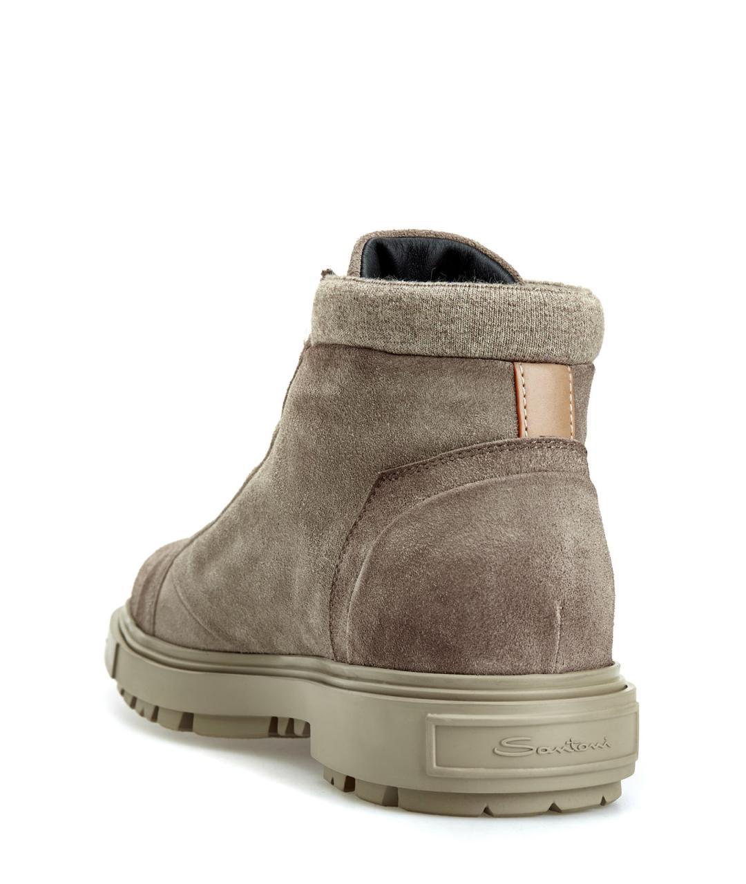 SANTONI Бежевые замшевые низкие ботинки, фото 4