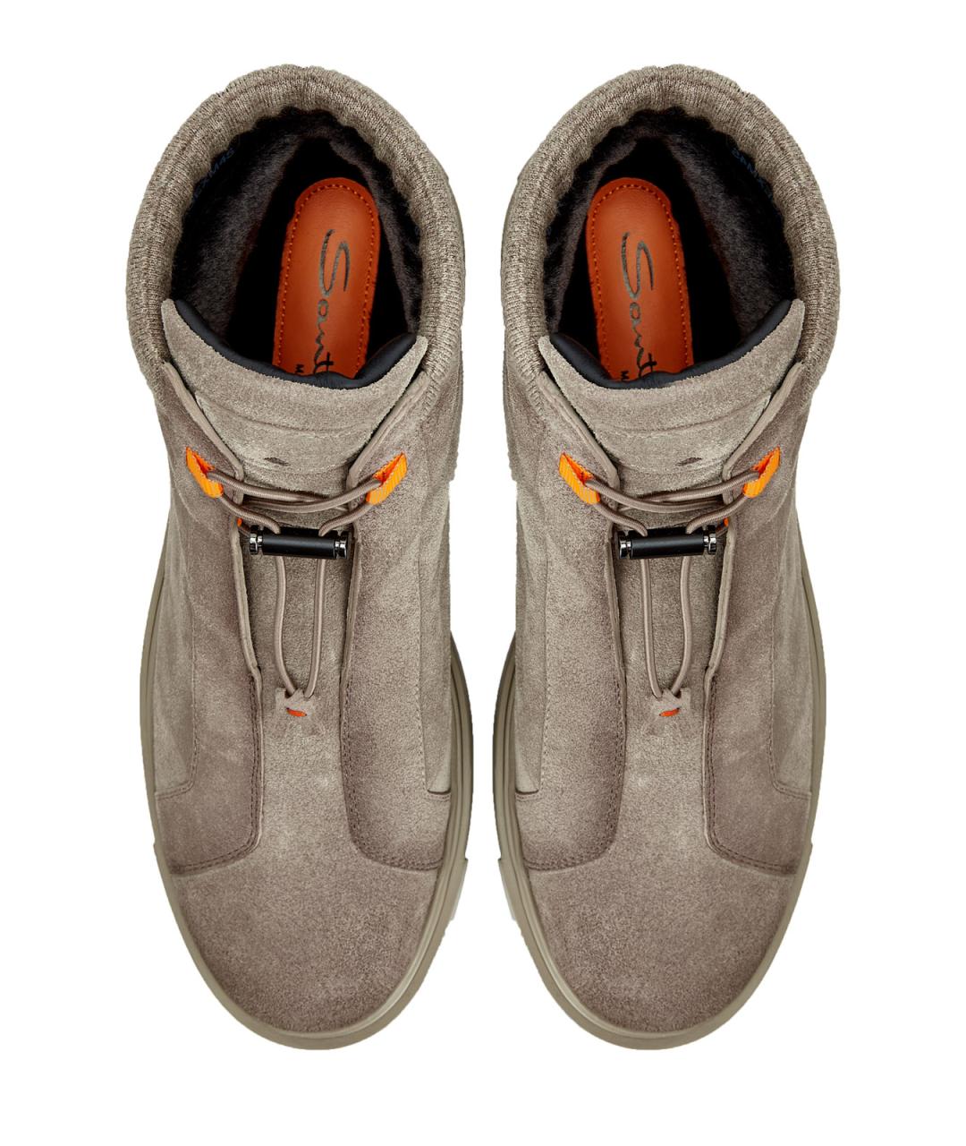 SANTONI Бежевые замшевые низкие ботинки, фото 6