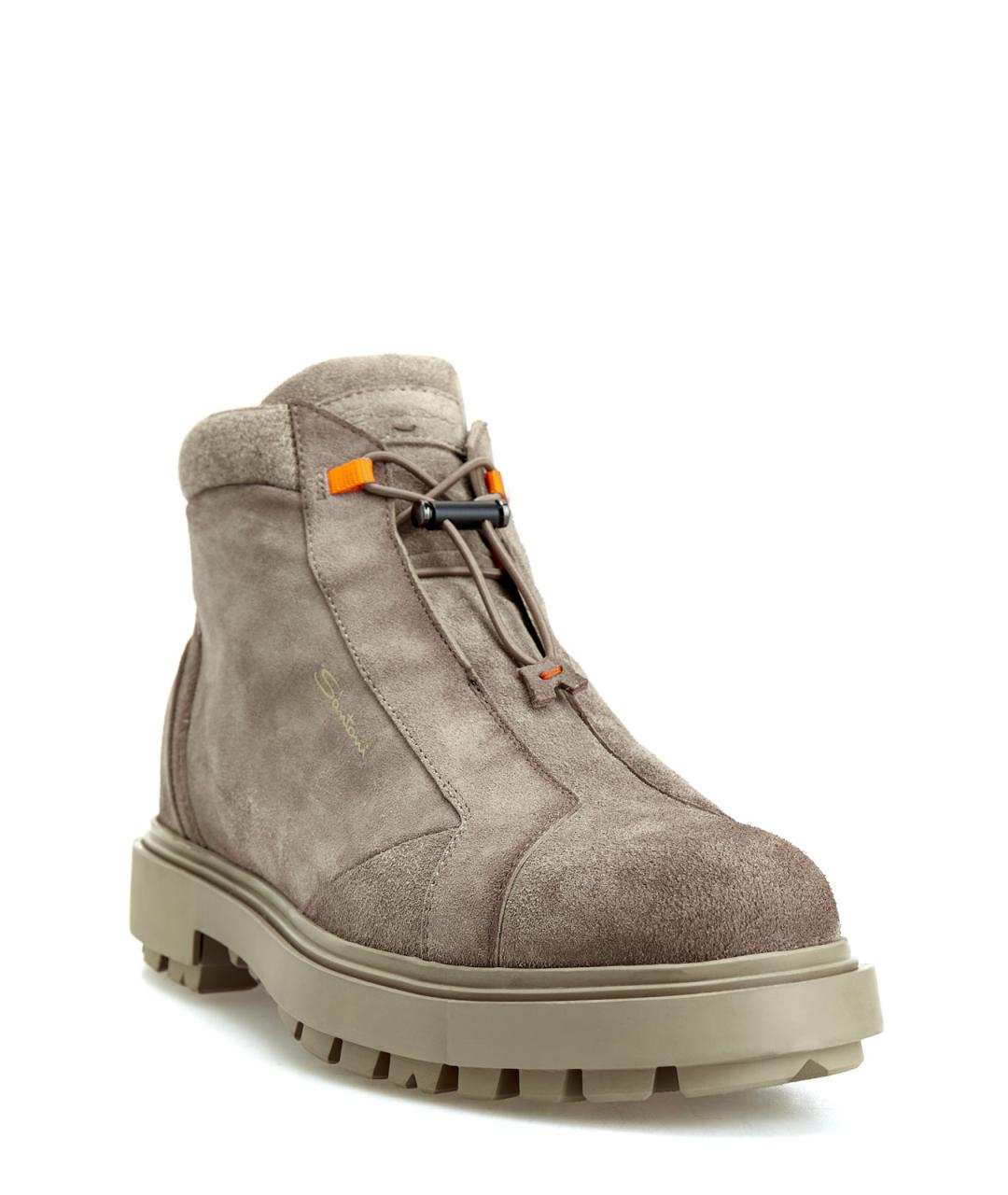SANTONI Бежевые замшевые низкие ботинки, фото 3