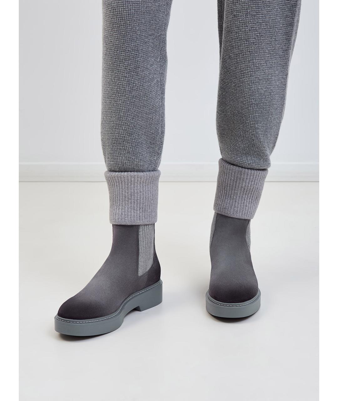 SANTONI Серые замшевые ботинки, фото 2