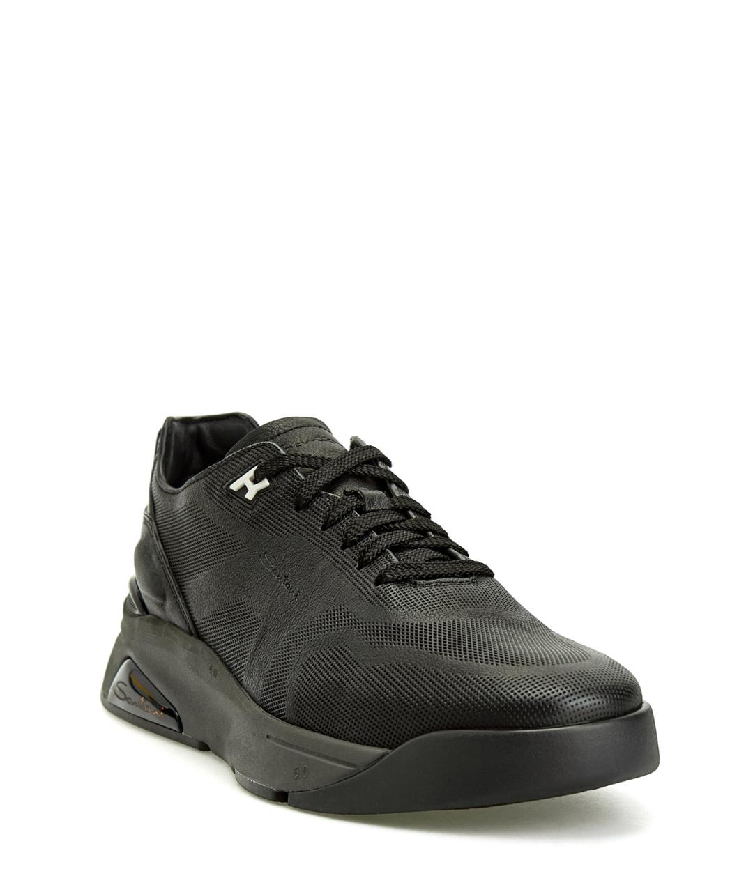 SANTONI Черные кожаные низкие кроссовки / кеды, фото 3