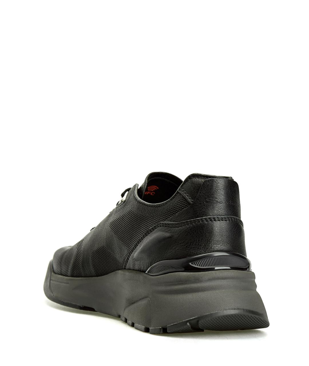 SANTONI Черные кожаные низкие кроссовки / кеды, фото 4