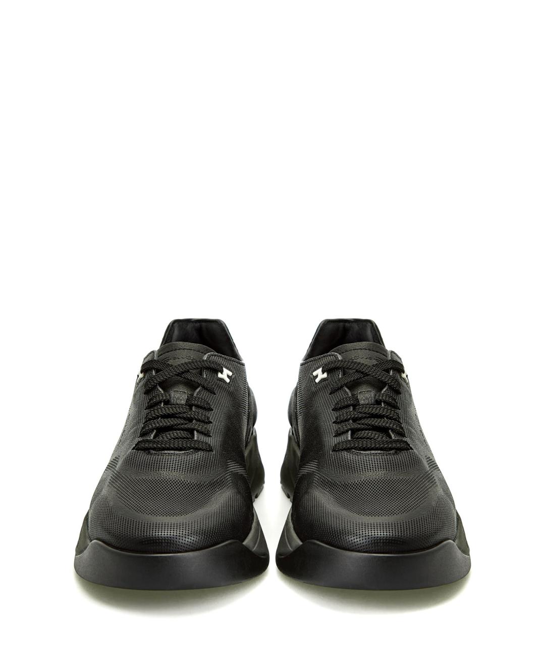 SANTONI Черные кожаные низкие кроссовки / кеды, фото 5