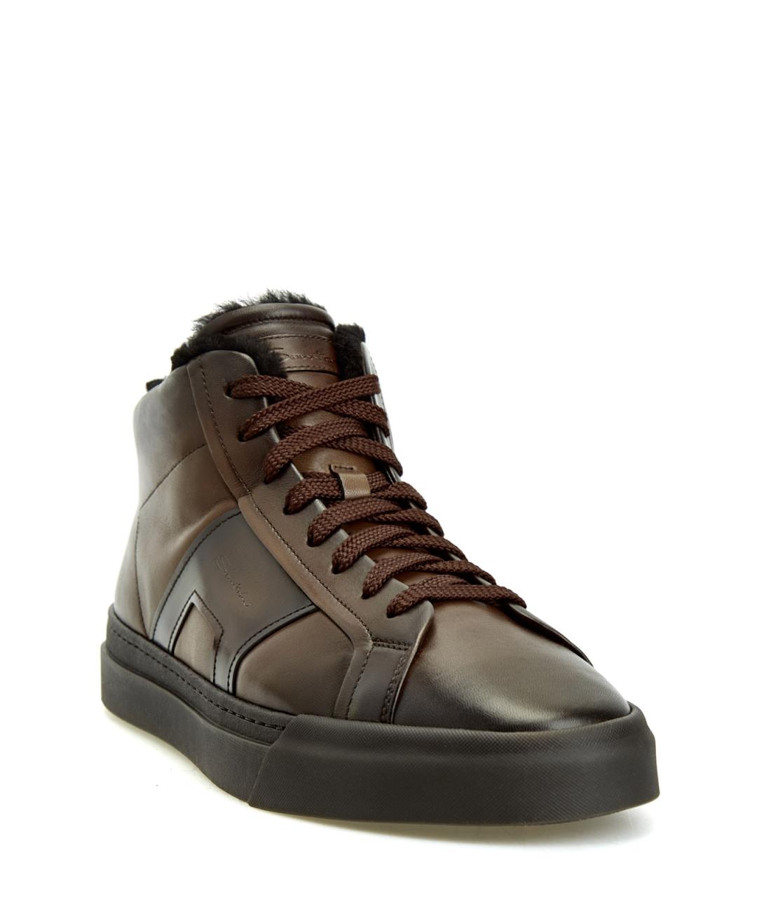 SANTONI Коричневые кожаные высокие кроссовки / кеды, фото 3