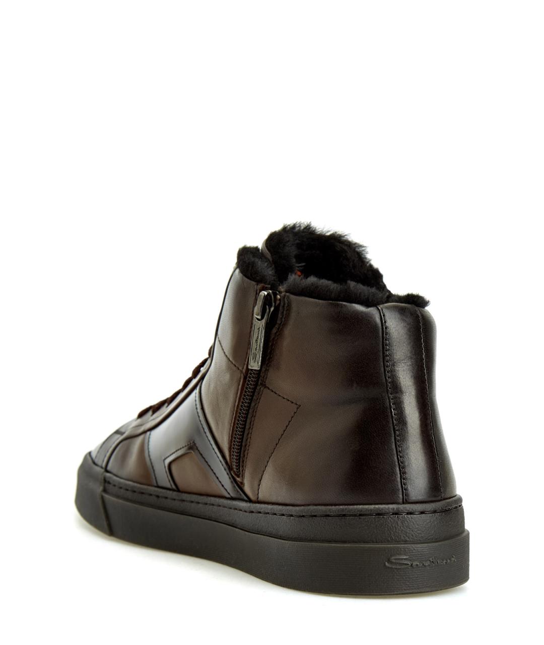 SANTONI Коричневые кожаные высокие кроссовки / кеды, фото 4