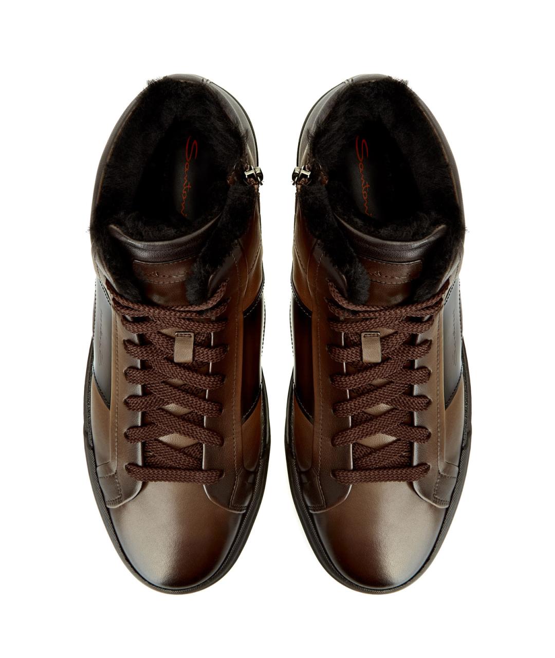 SANTONI Коричневые кожаные высокие кроссовки / кеды, фото 6