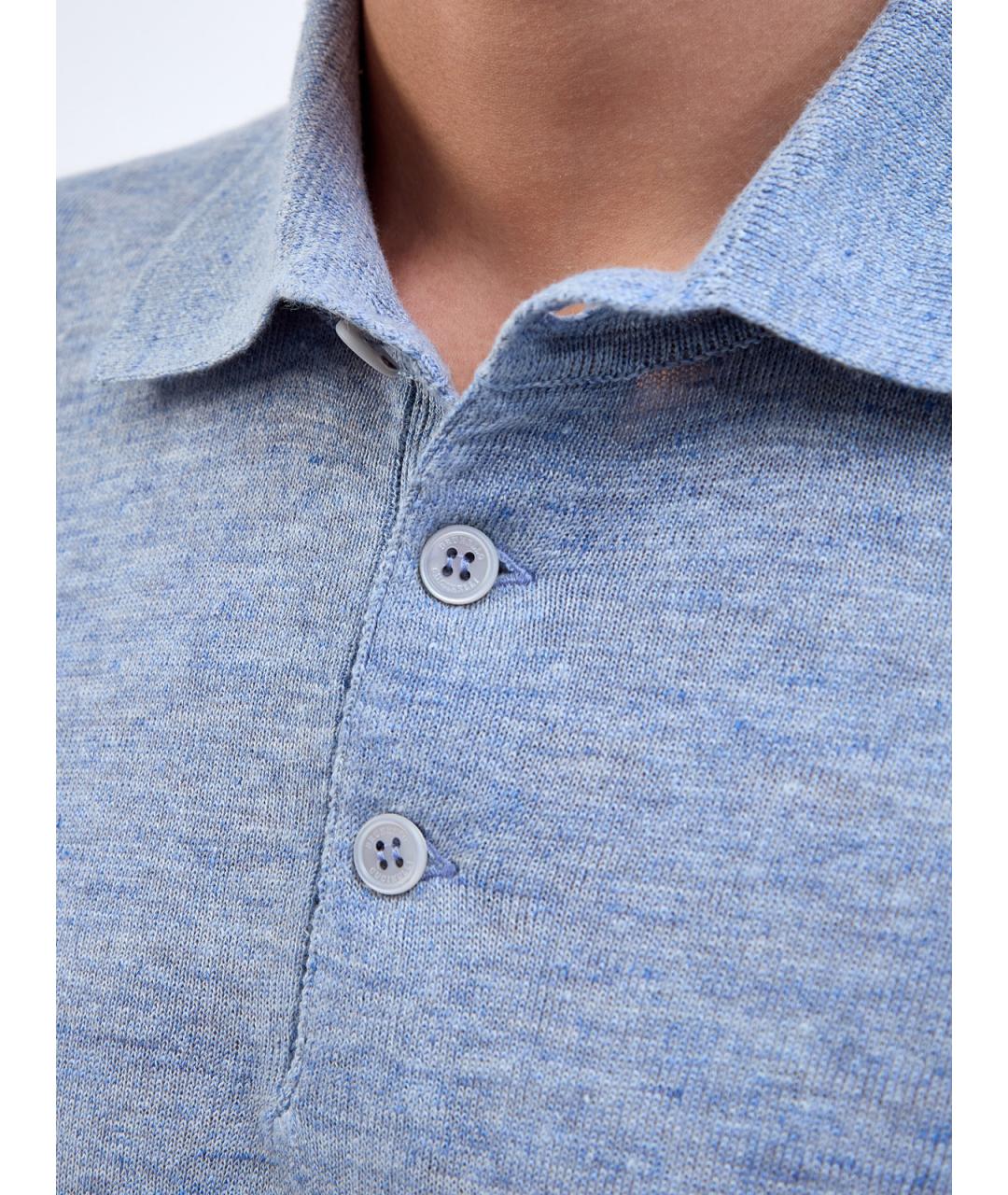 BRUNELLO CUCINELLI Голубое поло с коротким рукавом, фото 5