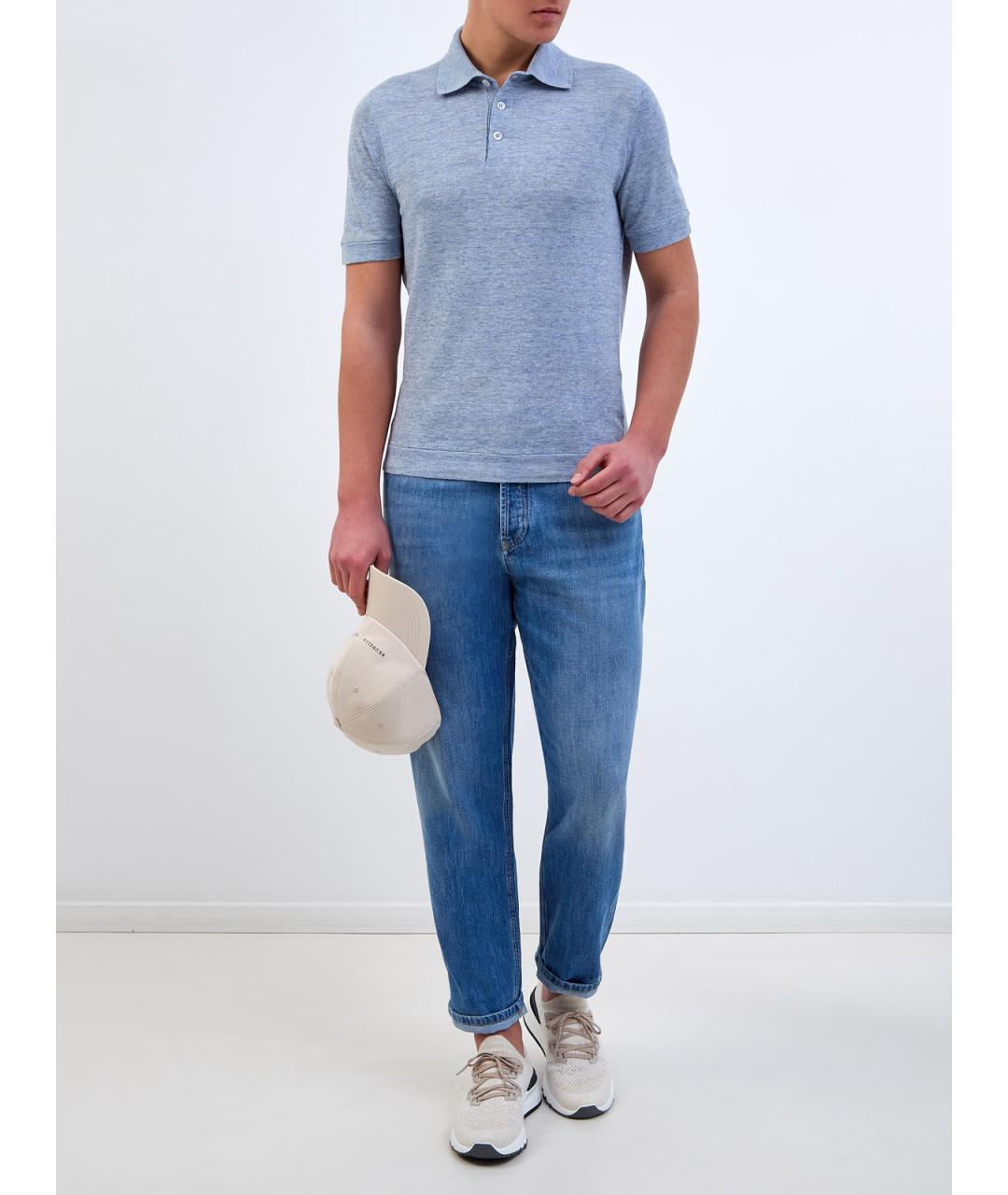 BRUNELLO CUCINELLI Голубое поло с коротким рукавом, фото 2