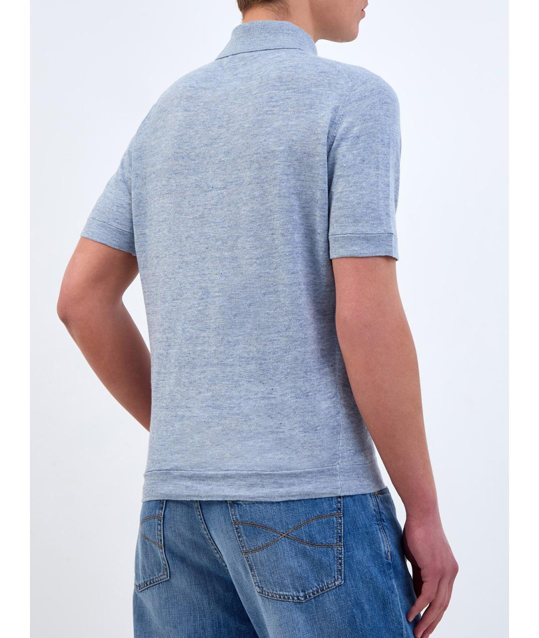 BRUNELLO CUCINELLI Голубое поло с коротким рукавом, фото 4