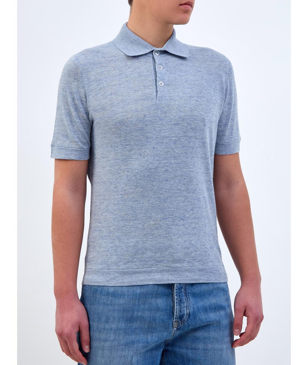 BRUNELLO CUCINELLI Голубое поло с коротким рукавом, фото 3
