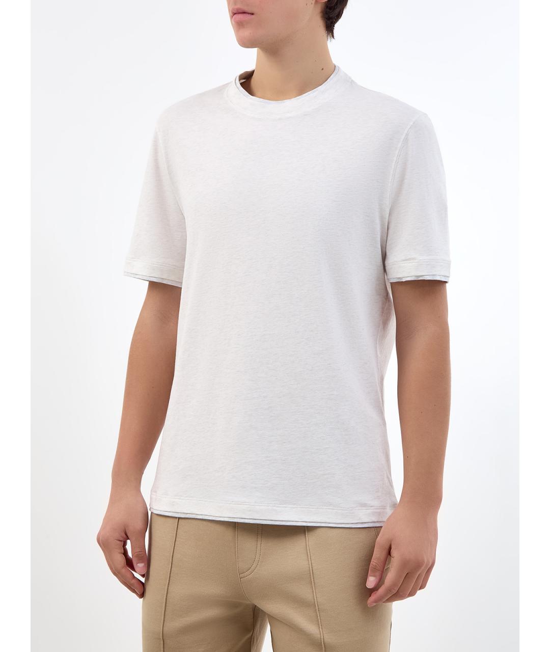 BRUNELLO CUCINELLI Серая хлопковая футболка, фото 3