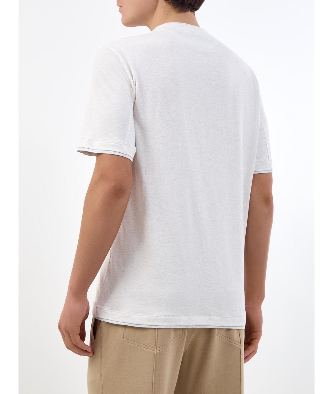 BRUNELLO CUCINELLI Серая хлопковая футболка, фото 4