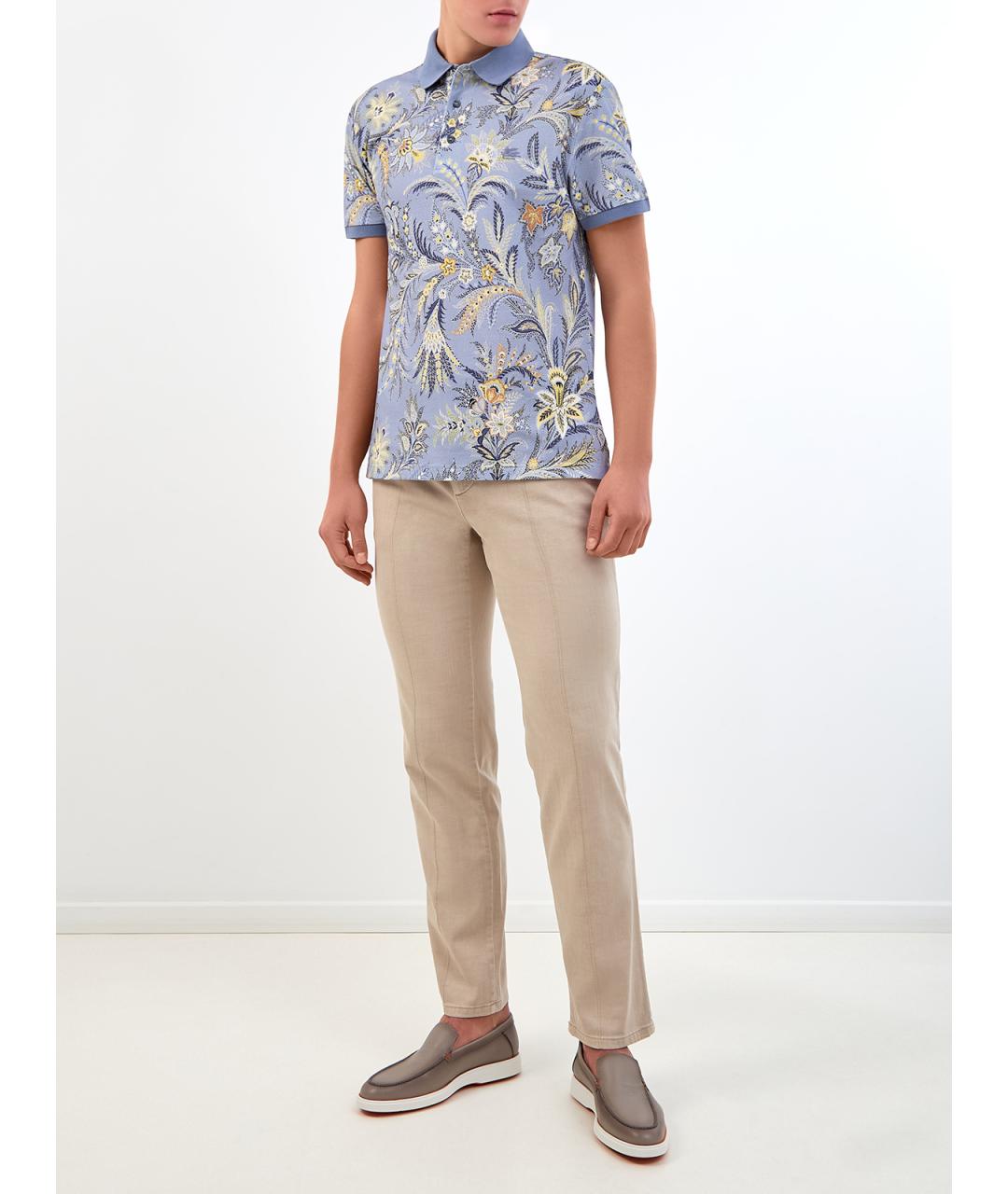 ETRO Голубое хлопковое поло с коротким рукавом, фото 2