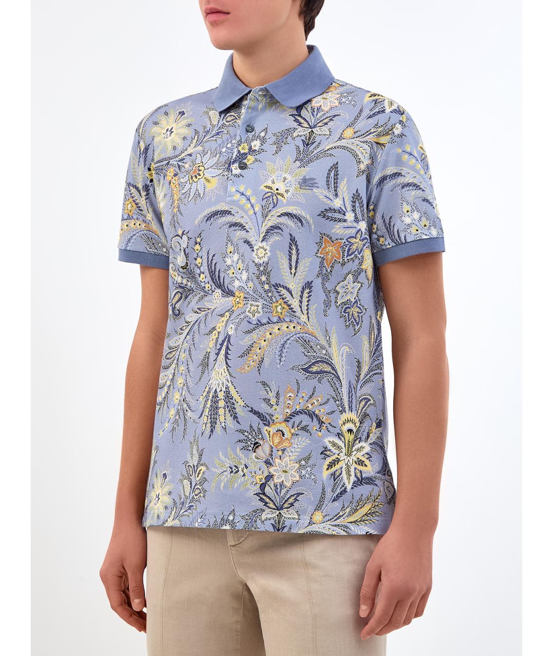 ETRO Голубое хлопковое поло с коротким рукавом, фото 3