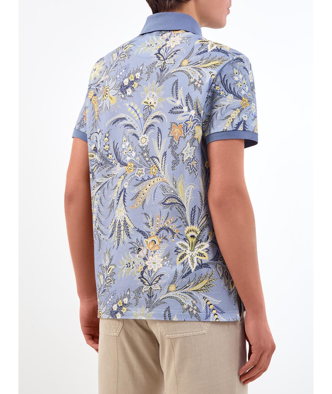 ETRO Голубое хлопковое поло с коротким рукавом, фото 4
