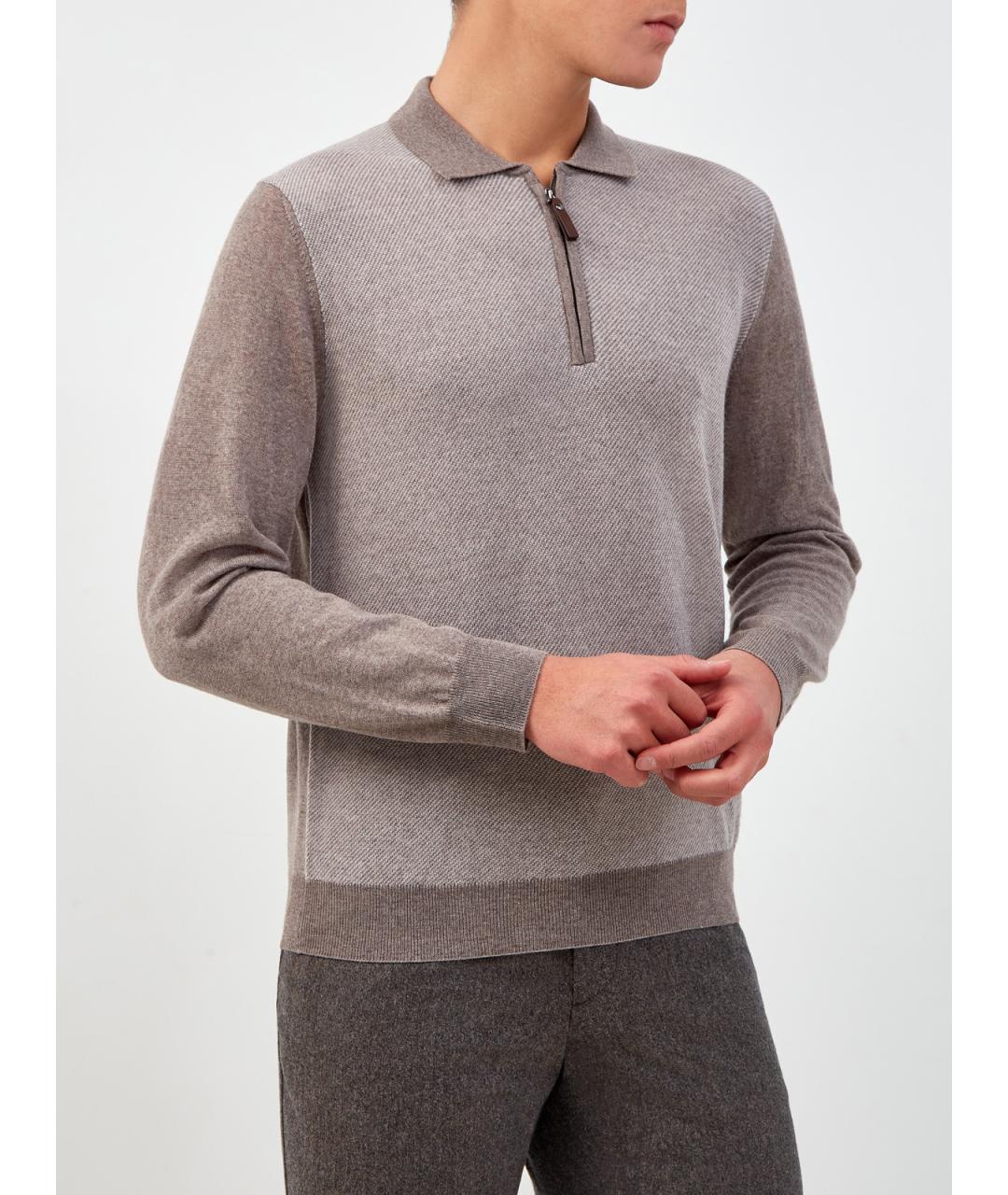 CANALI Коричневое поло с длинным рукавом, фото 3