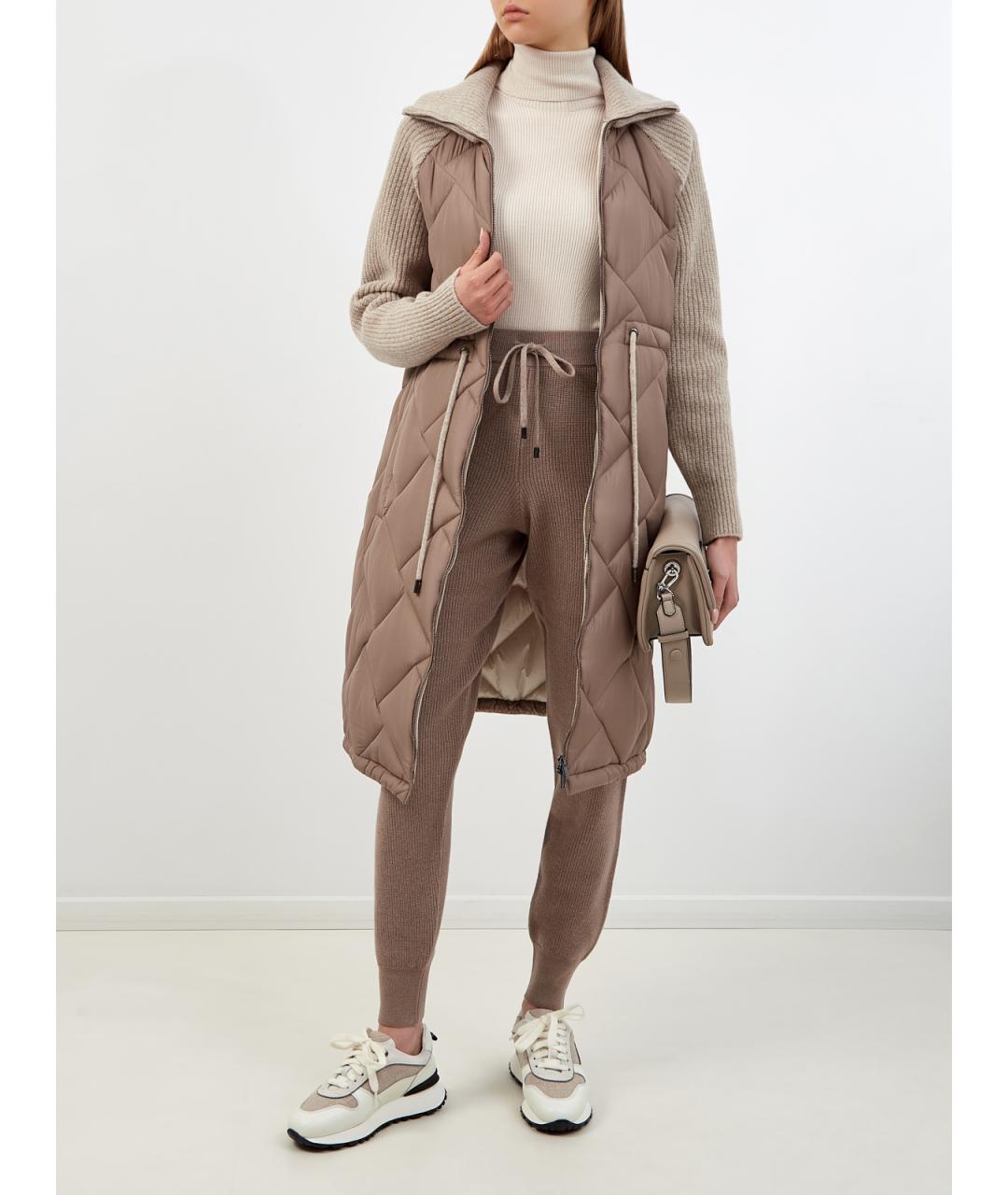 PESERICO Коричневые шерстяные брюки узкие, фото 2