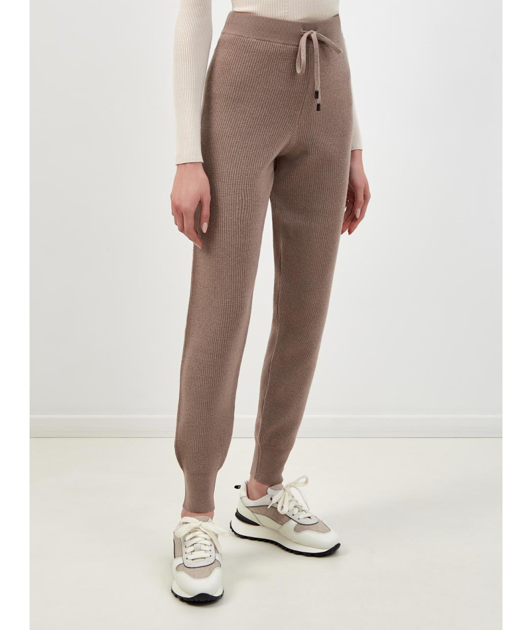 PESERICO Коричневые шерстяные брюки узкие, фото 3