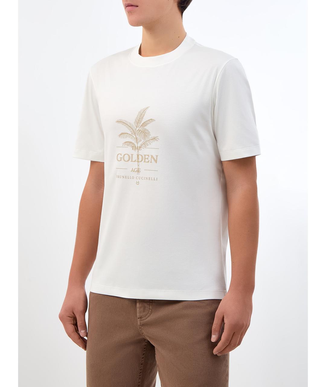 BRUNELLO CUCINELLI Белая хлопковая футболка, фото 3