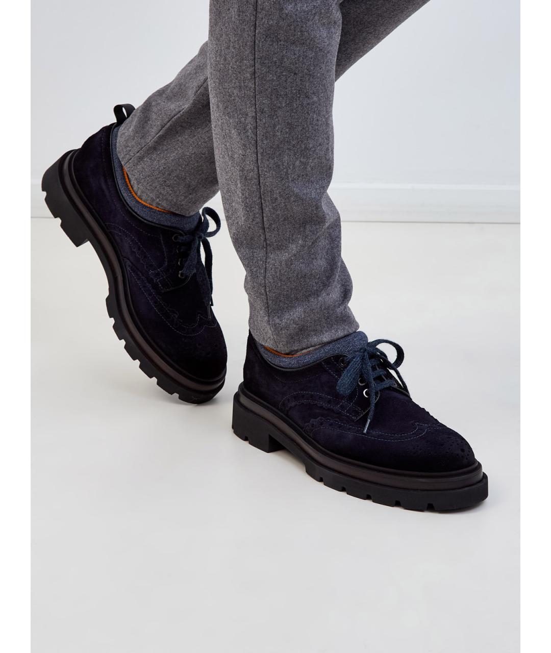 SANTONI Черные замшевые низкие ботинки, фото 2