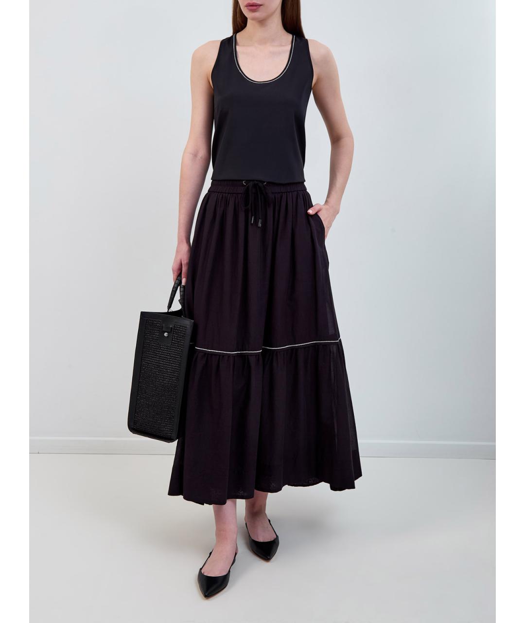 PESERICO Черная хлопковая юбка макси, фото 2