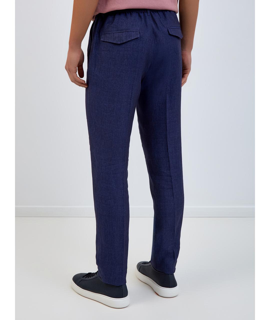 PESERICO Синие льняные повседневные брюки, фото 4