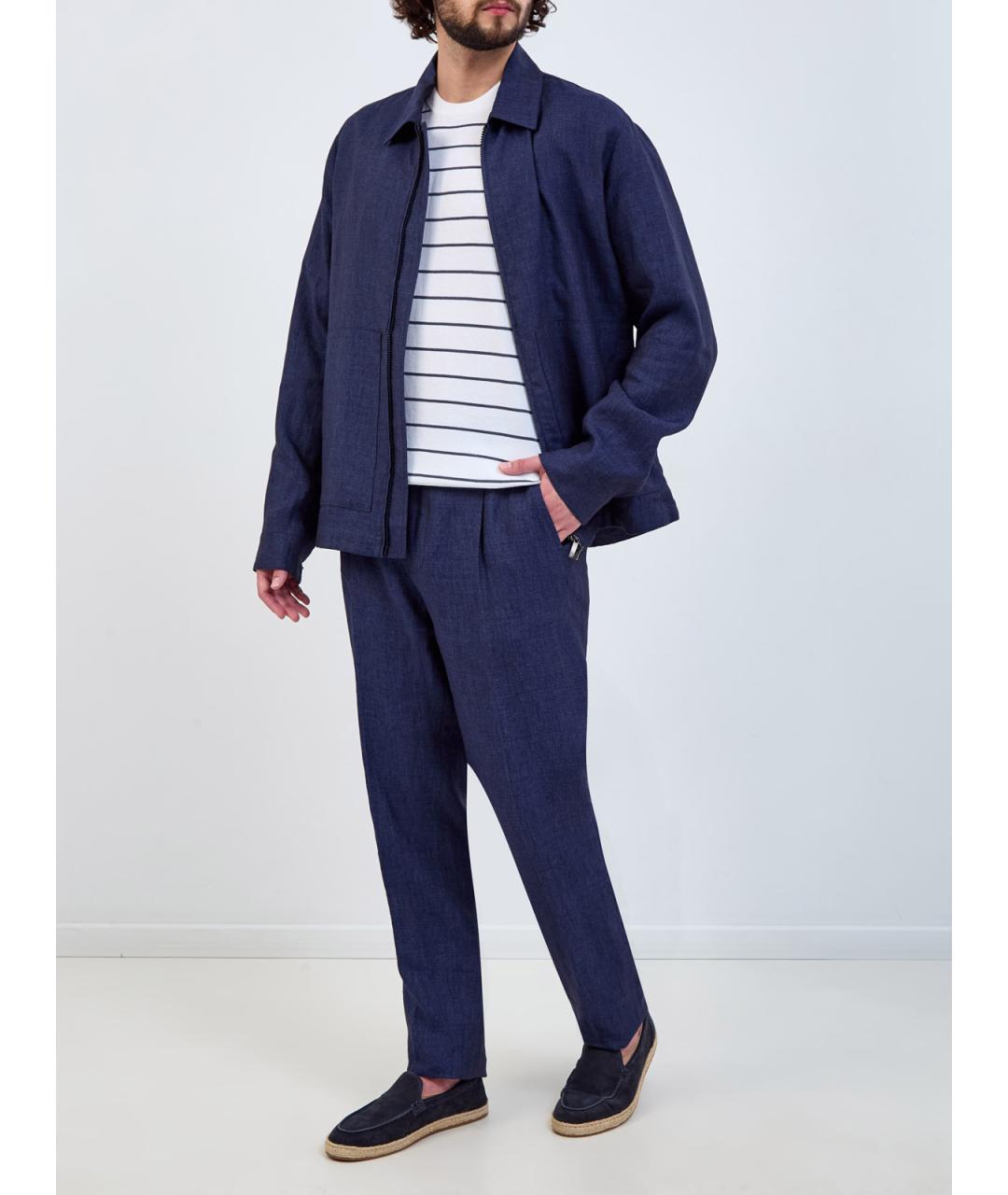 PESERICO Синие льняные повседневные брюки, фото 2