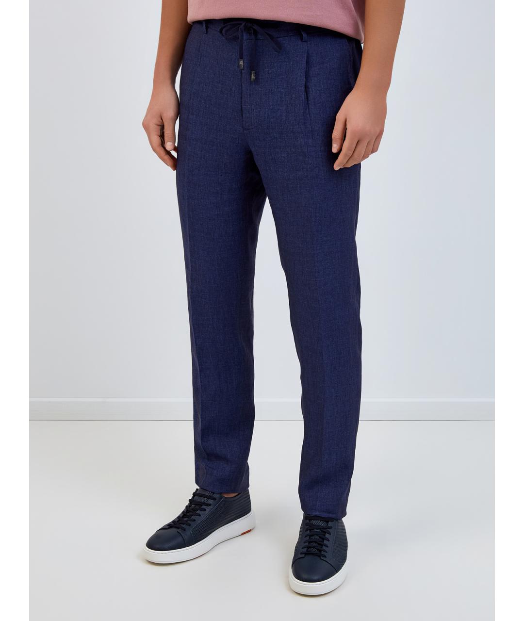 PESERICO Синие льняные повседневные брюки, фото 3