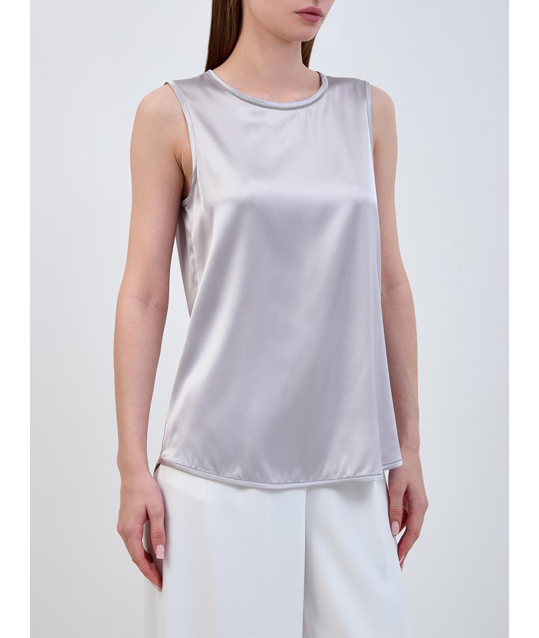 PESERICO Серая шелковая блузы, фото 3