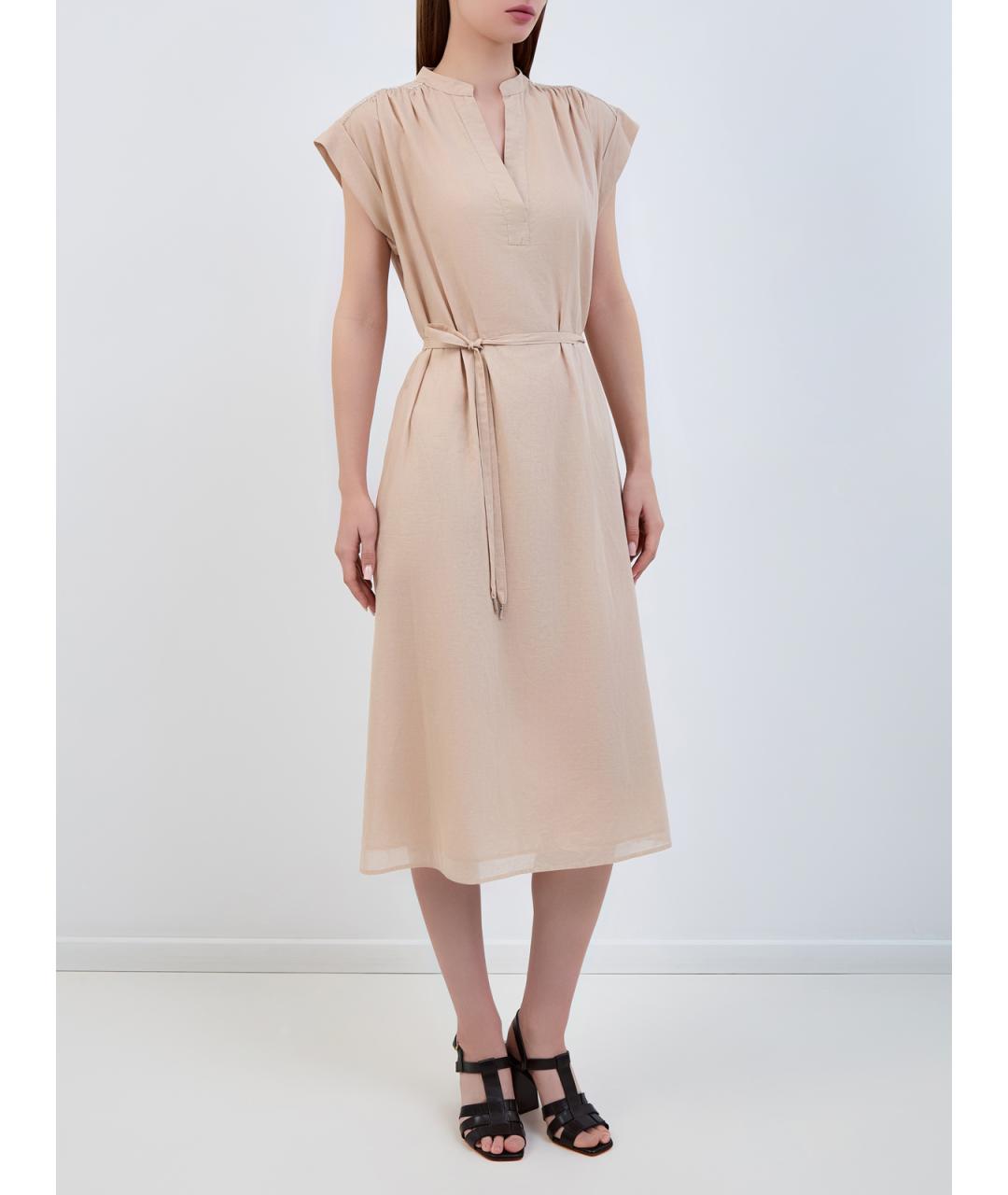 PESERICO Бежевое хлопковое повседневное платье, фото 3