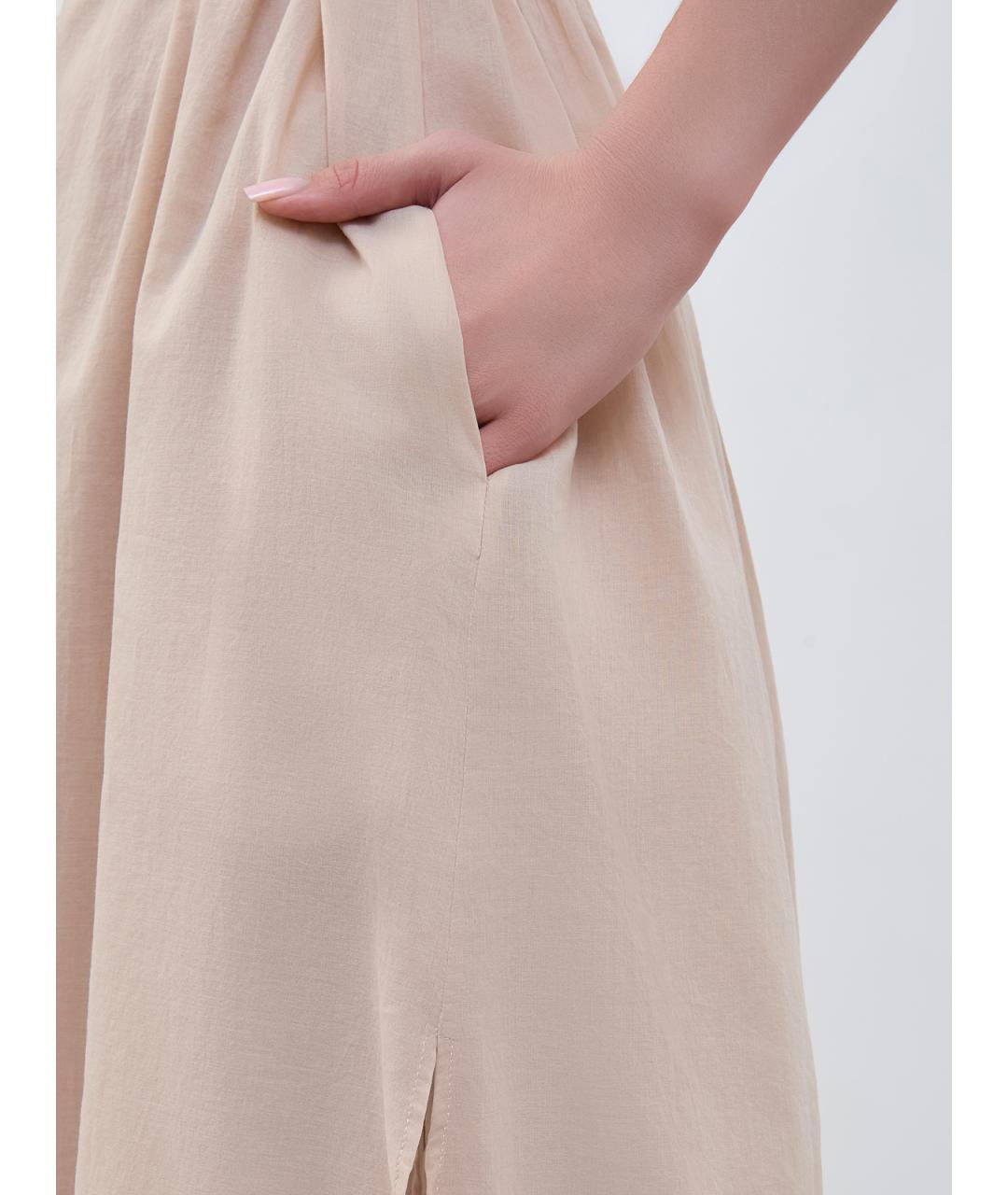 PESERICO Бежевое хлопковое повседневное платье, фото 5