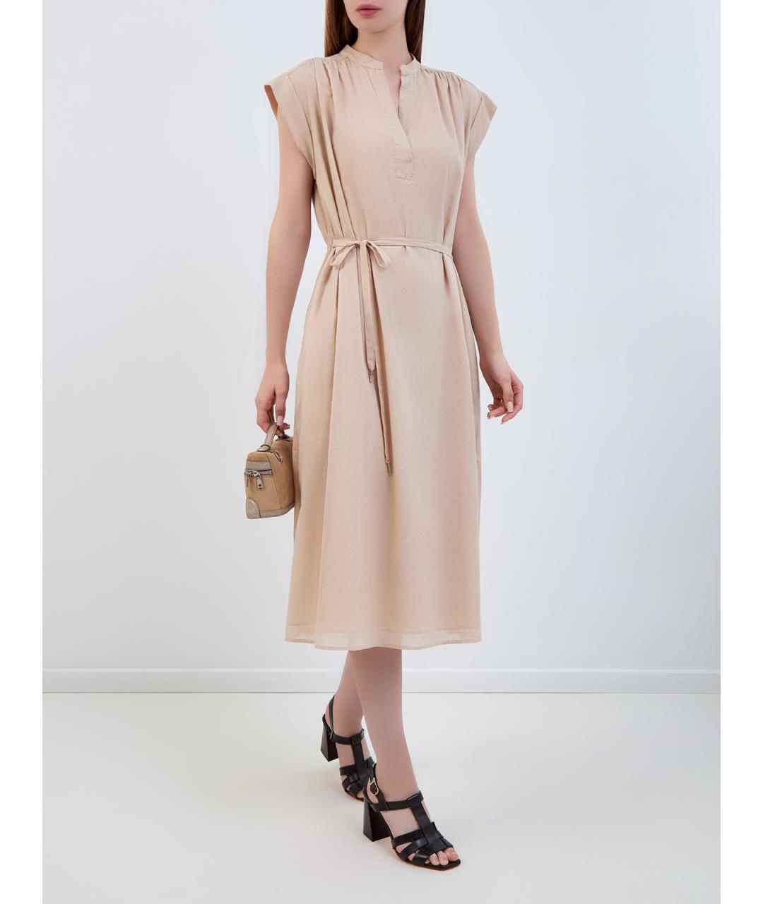 PESERICO Бежевое хлопковое повседневное платье, фото 2