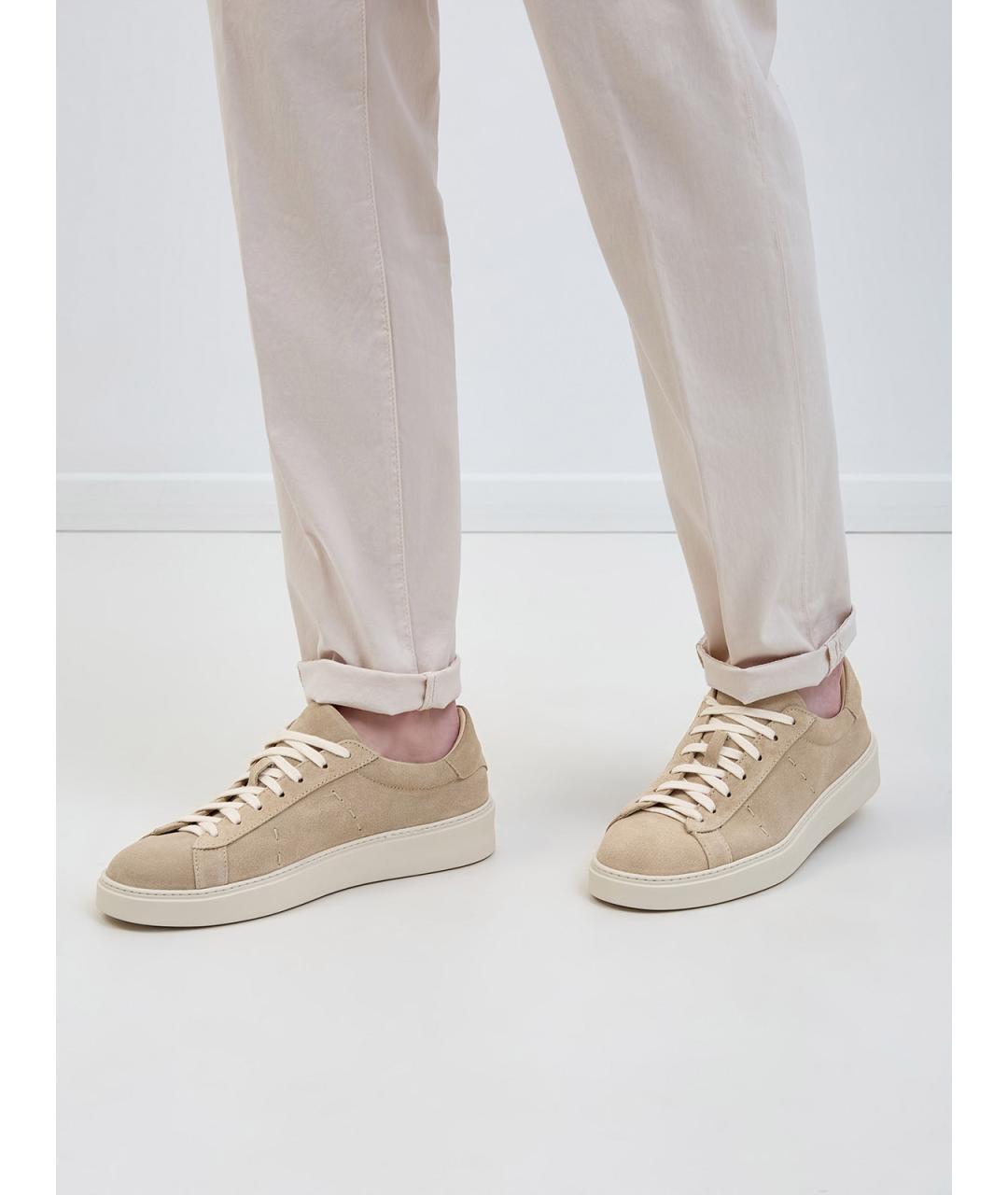 ELEVENTY Бежевые замшевые низкие кроссовки / кеды, фото 2