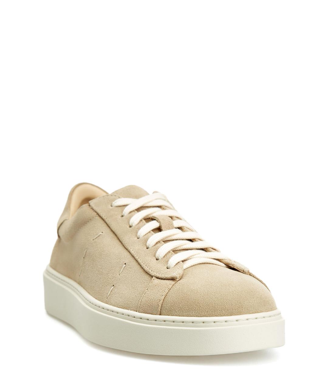 ELEVENTY Бежевые замшевые низкие кроссовки / кеды, фото 3